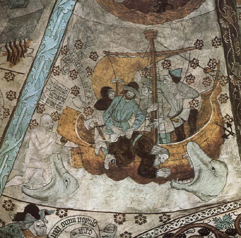 Albertus Pictor the prophet Jona is thrown over tables
